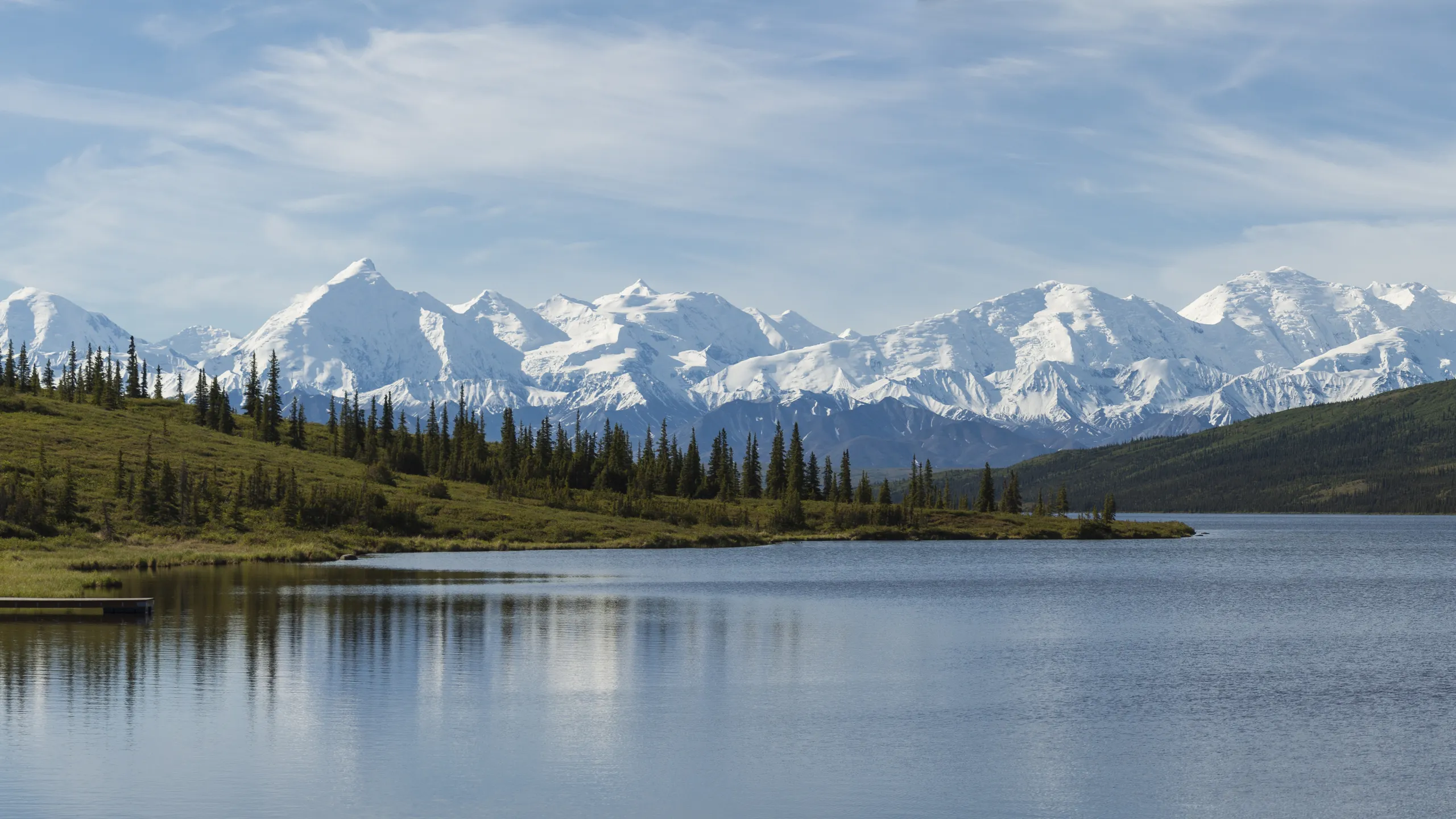 The Alaska Range and Wonder Lake in Denali National Park, Alaska.