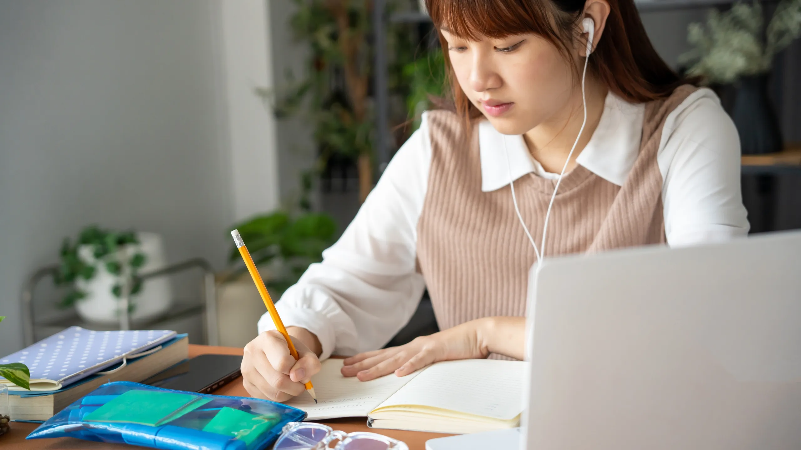 Student studying for a digital standardized test