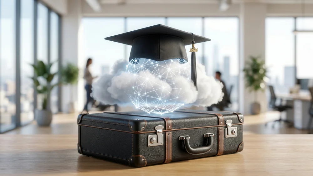 Briefcase with graduation cap