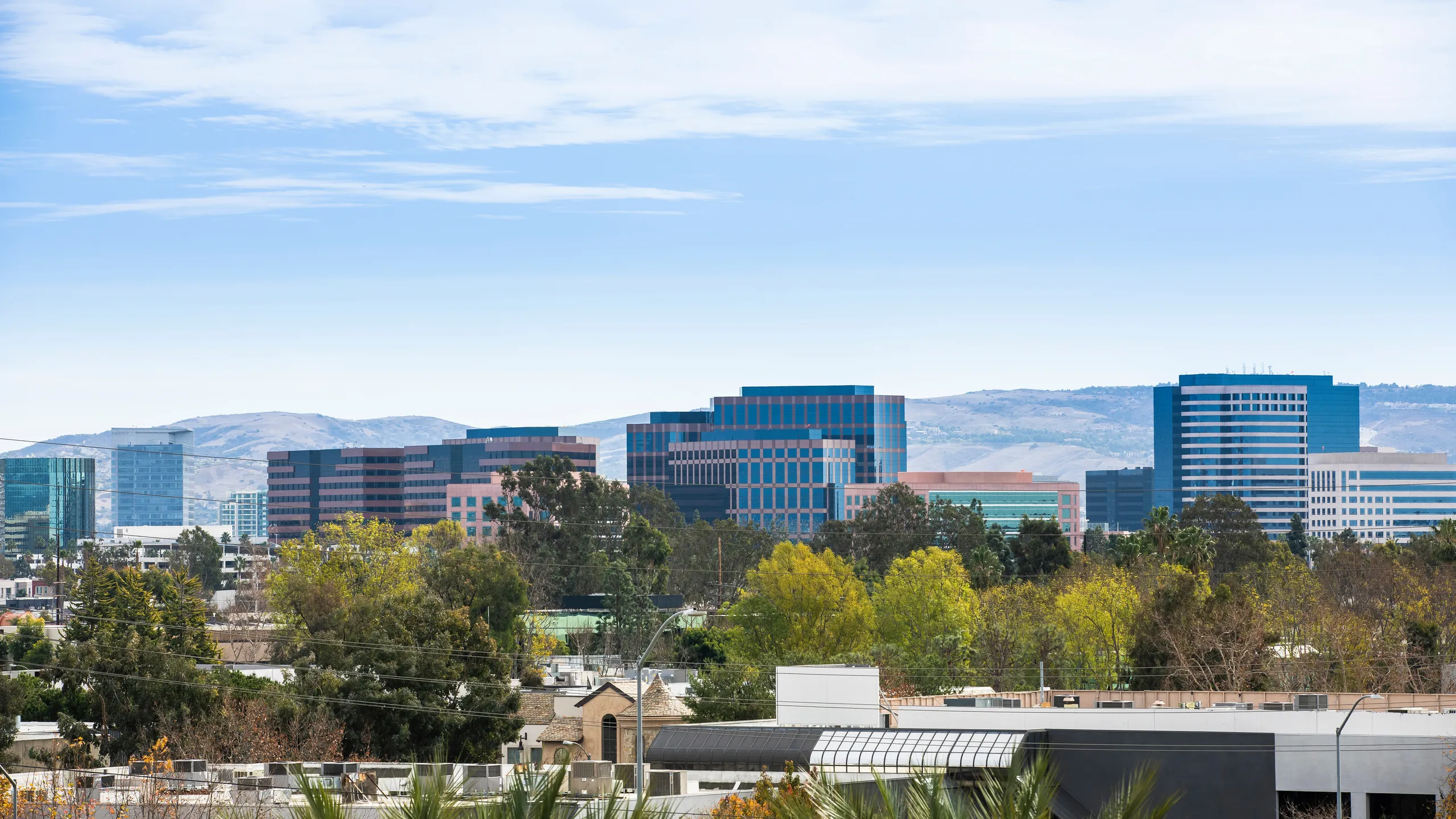 Daytime view of the skyline of Irvine, California, USA.