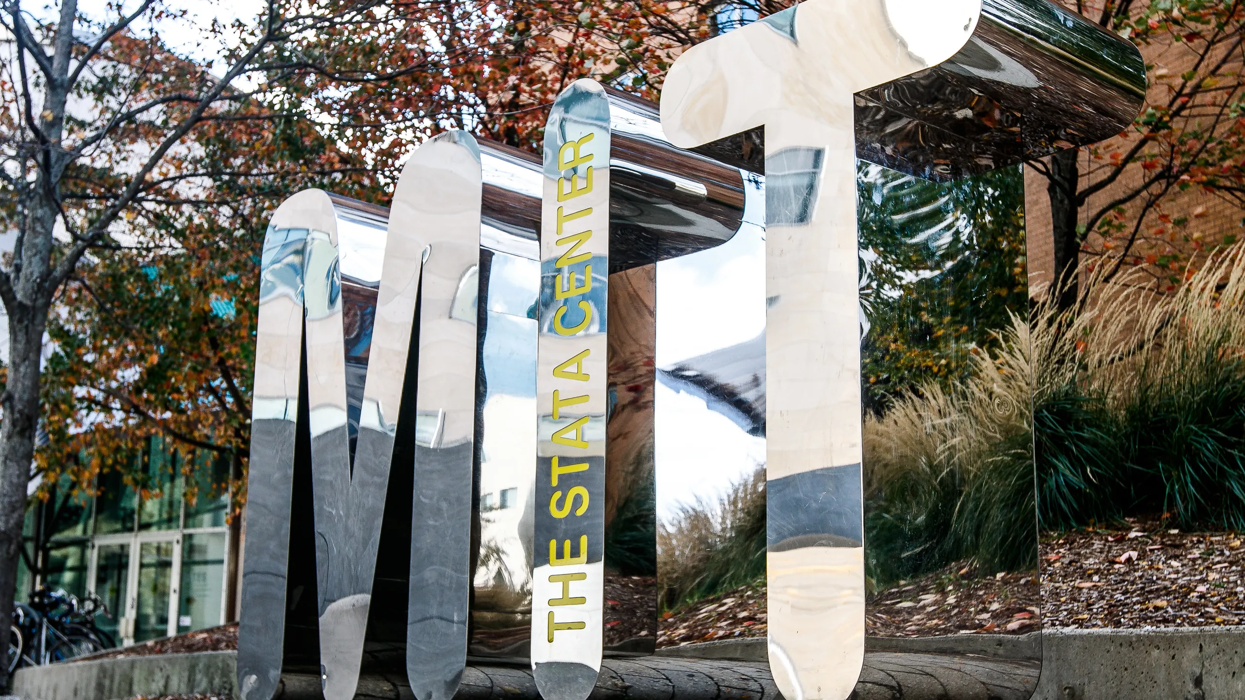 MIT, large metal letters, installed in the middle of the Stata C