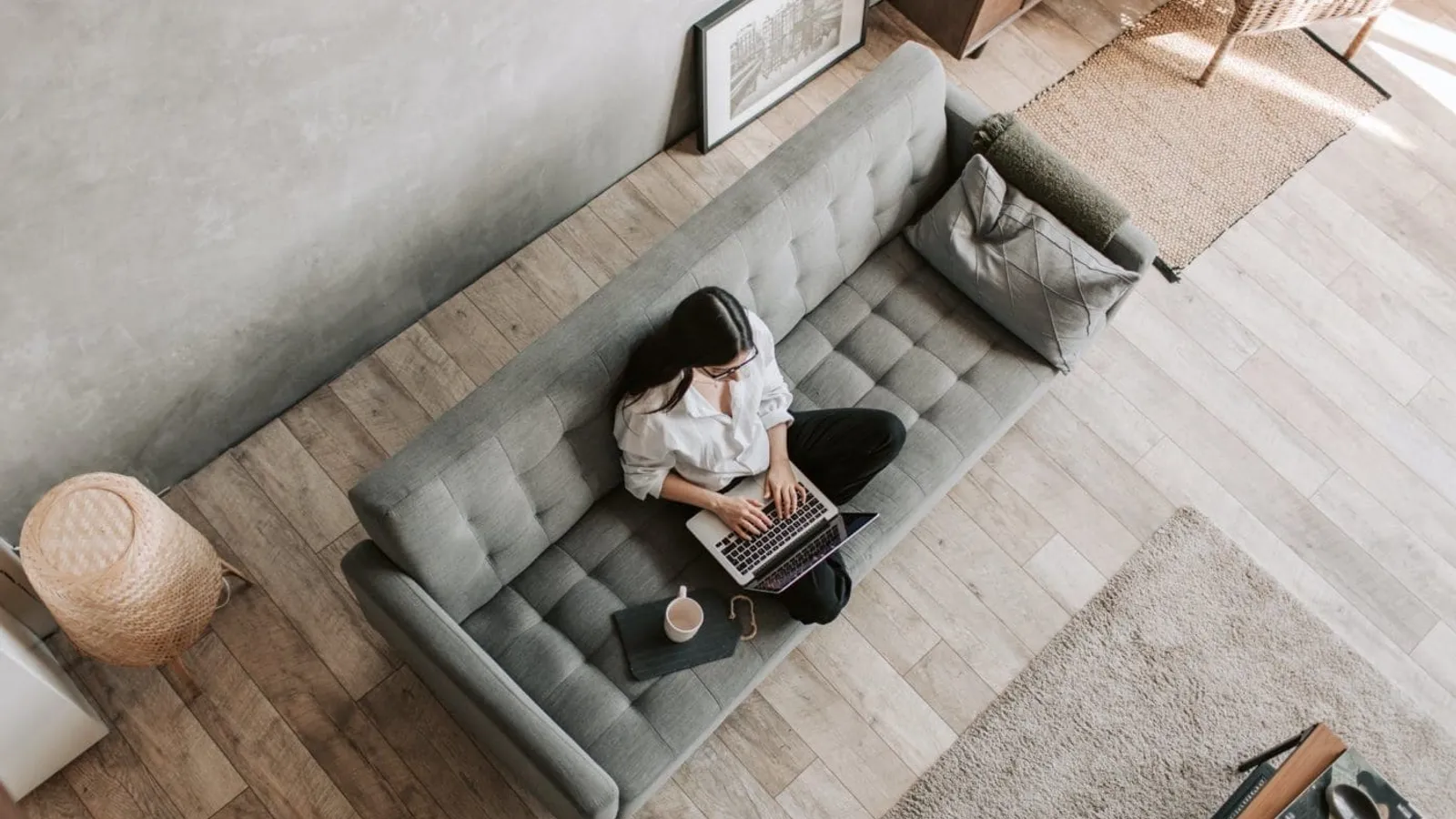 woman using laptop at home