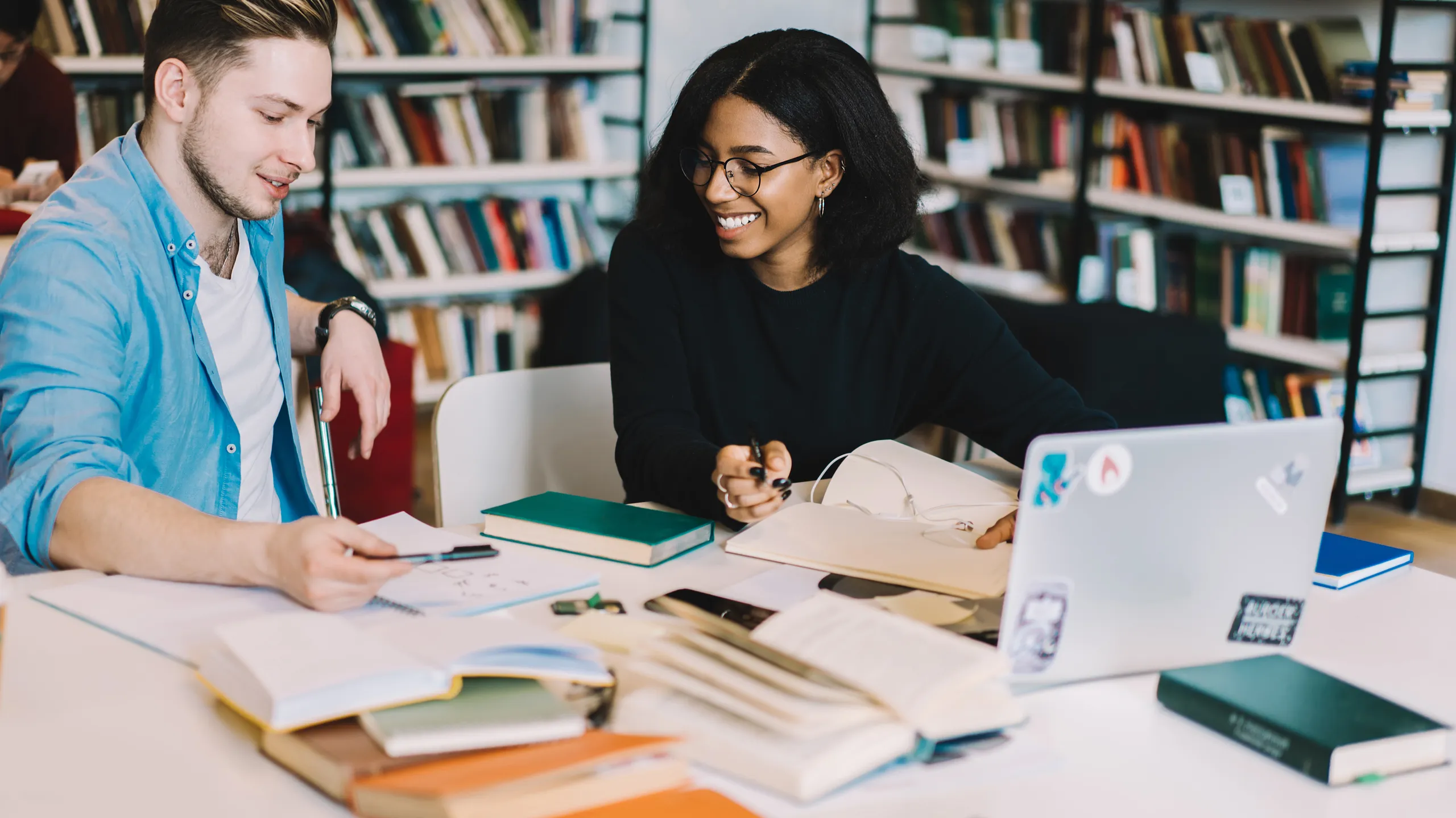 working in the library