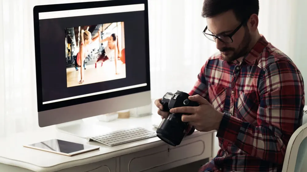 Photographer editing photos