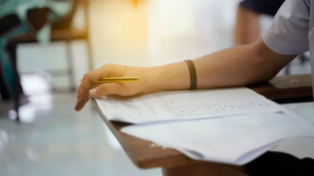 student taking exam