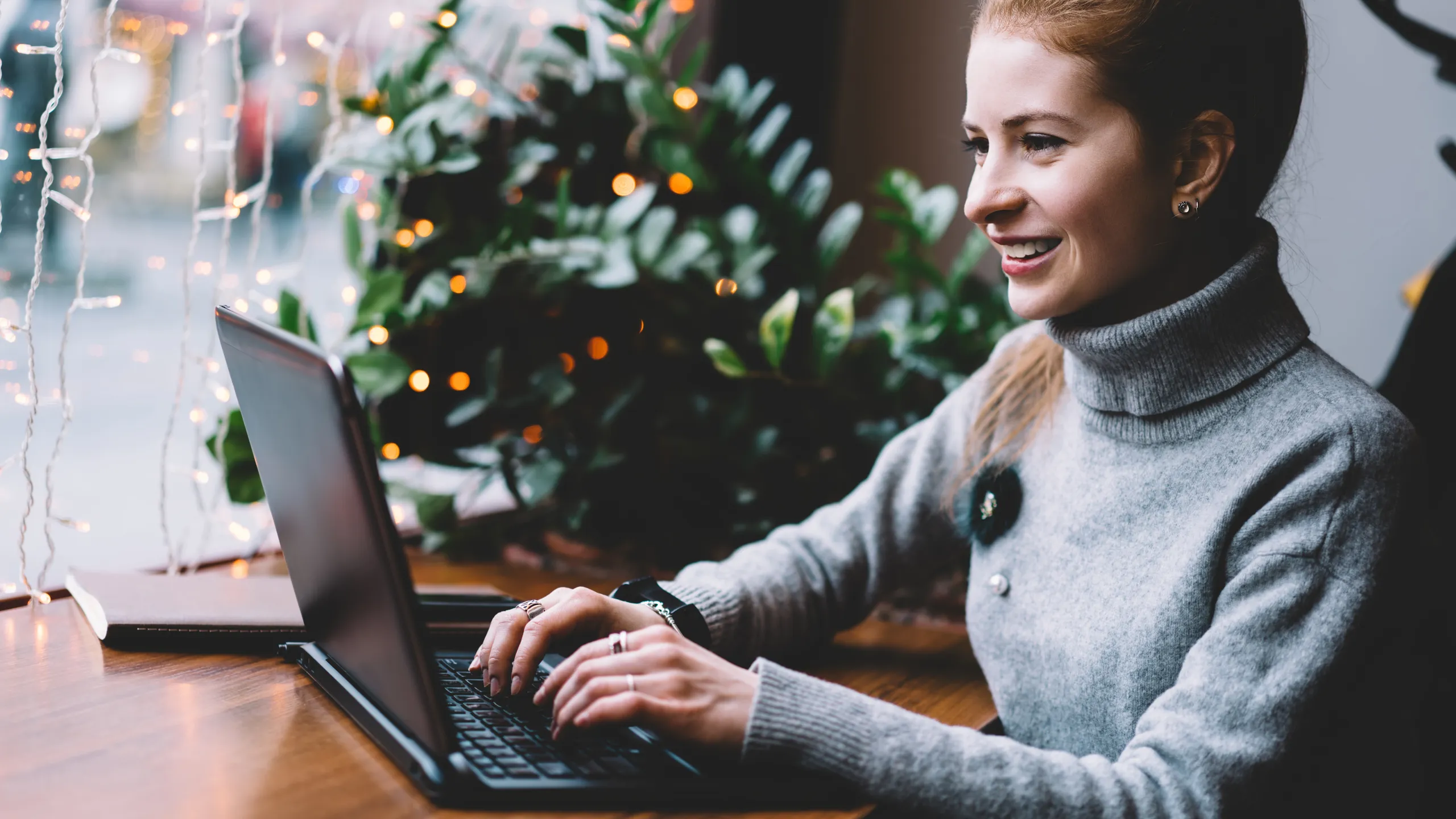 student working at coffee shop