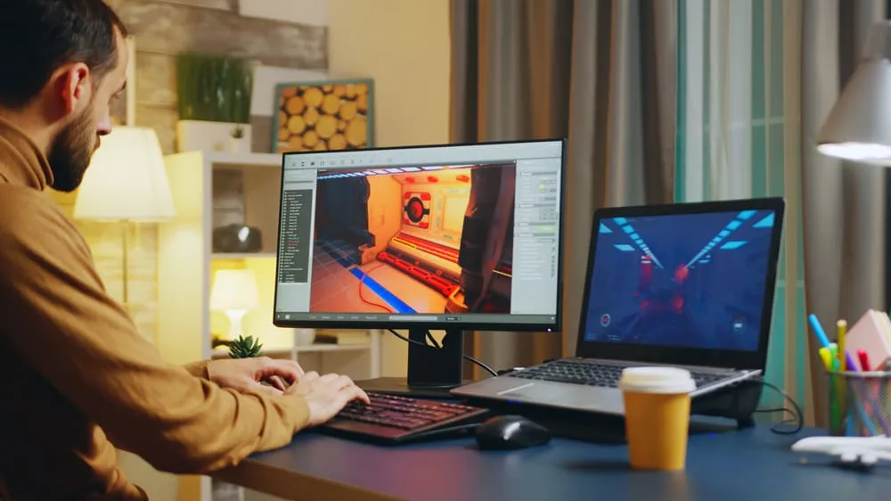 Student with two monitors