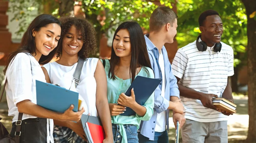 international students chatting outdoor