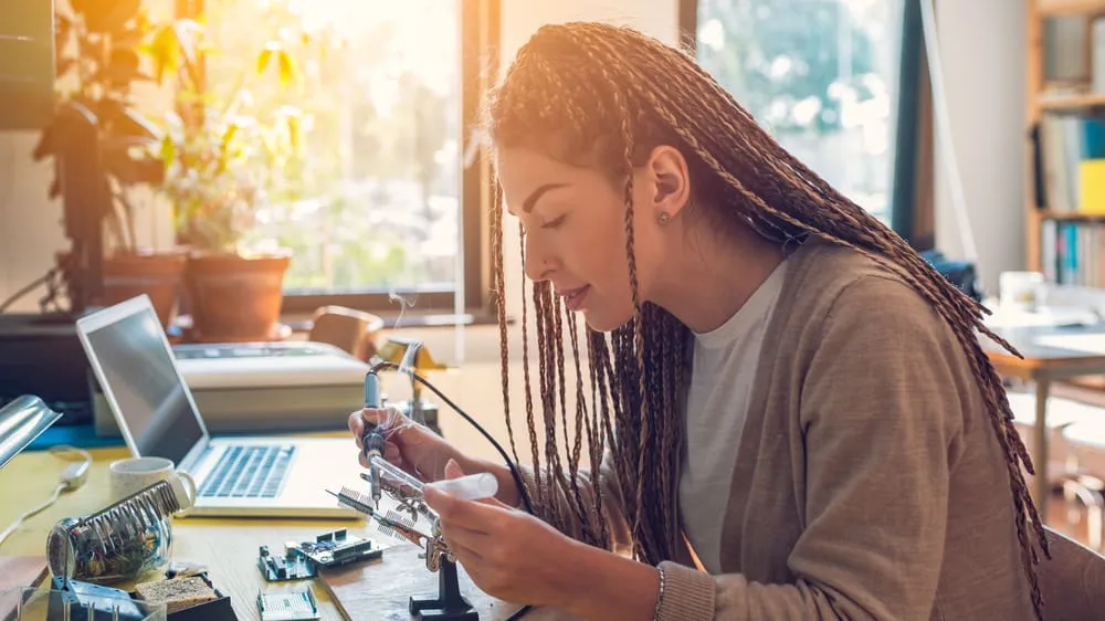 student engineer is working with circuits