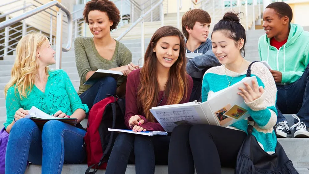 highschool students working outside