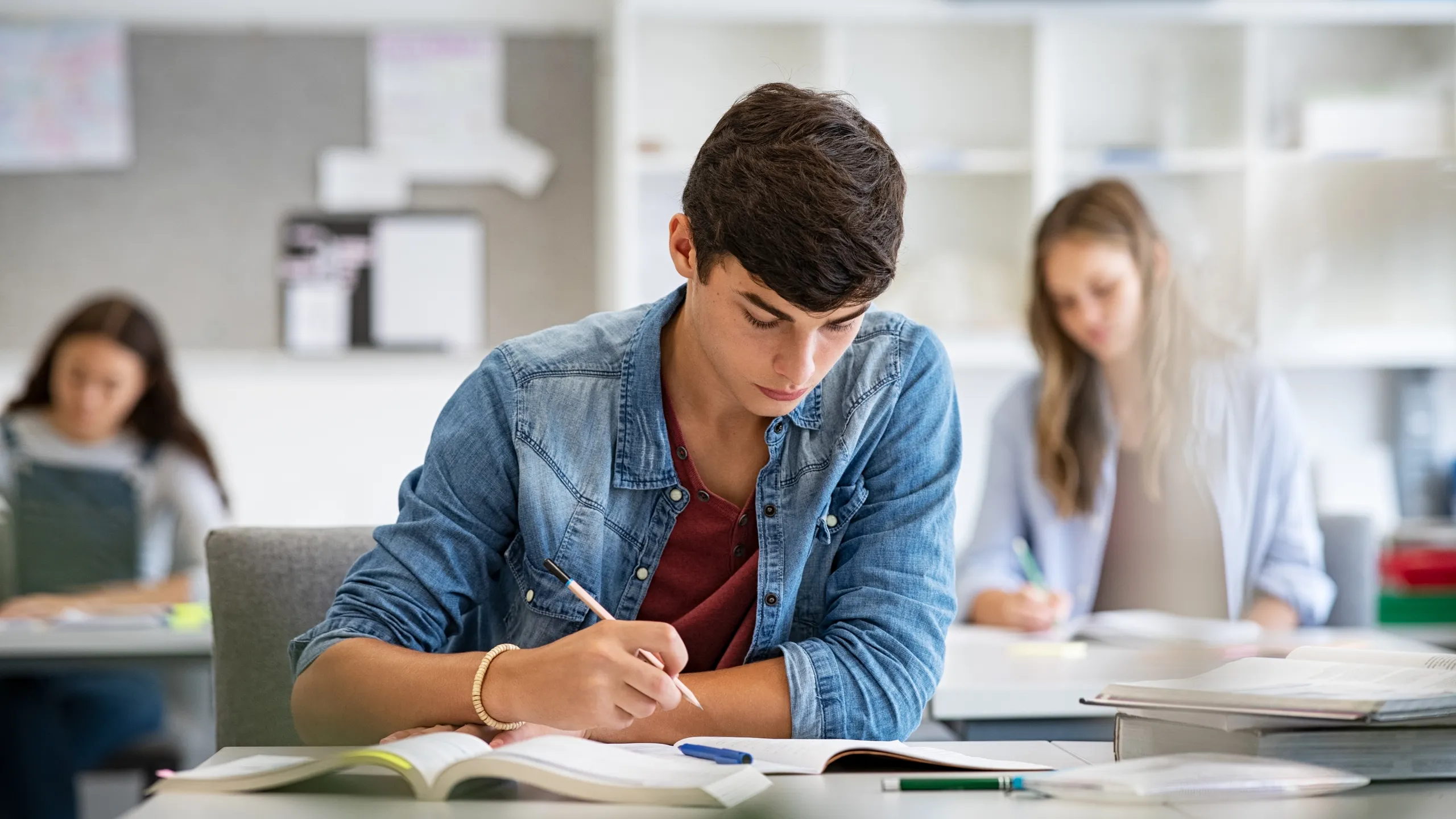 focused on studying and taking notes