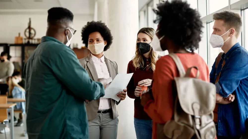 Professor and students during pandemic