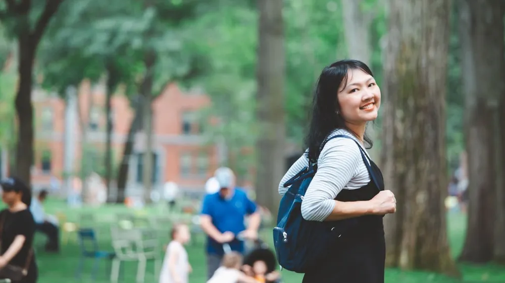 student on campus outside