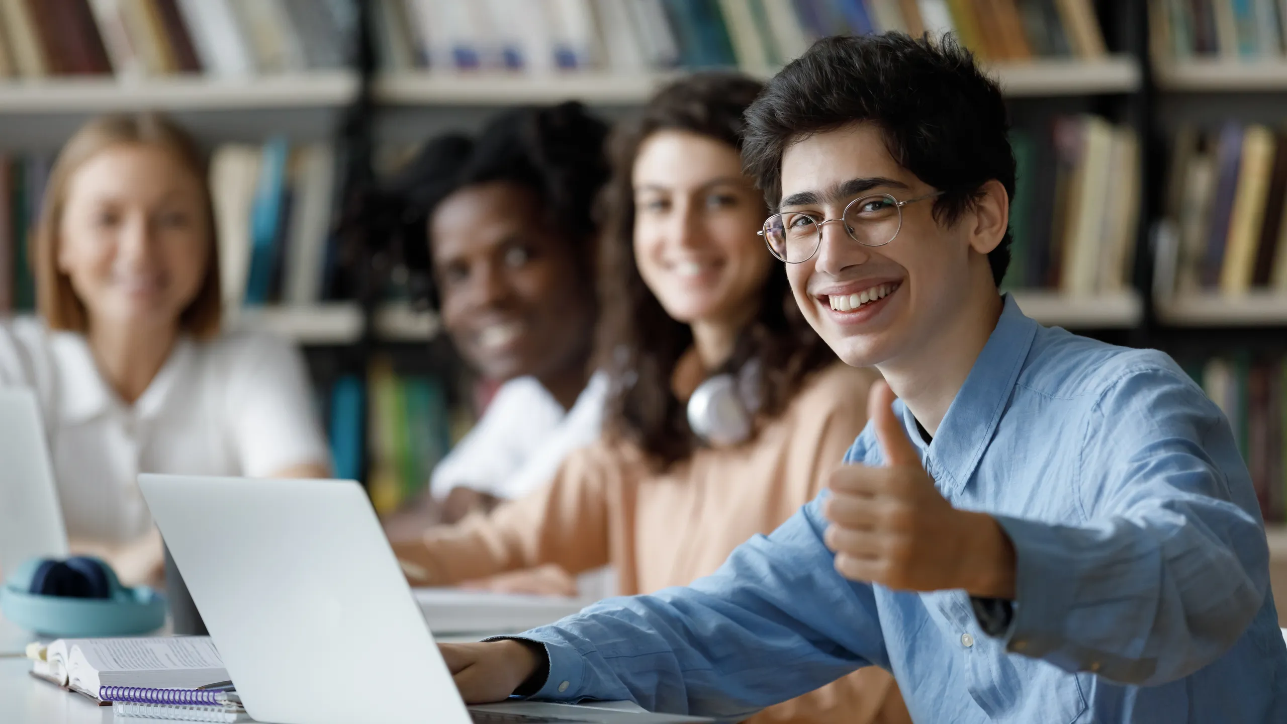 students working in library