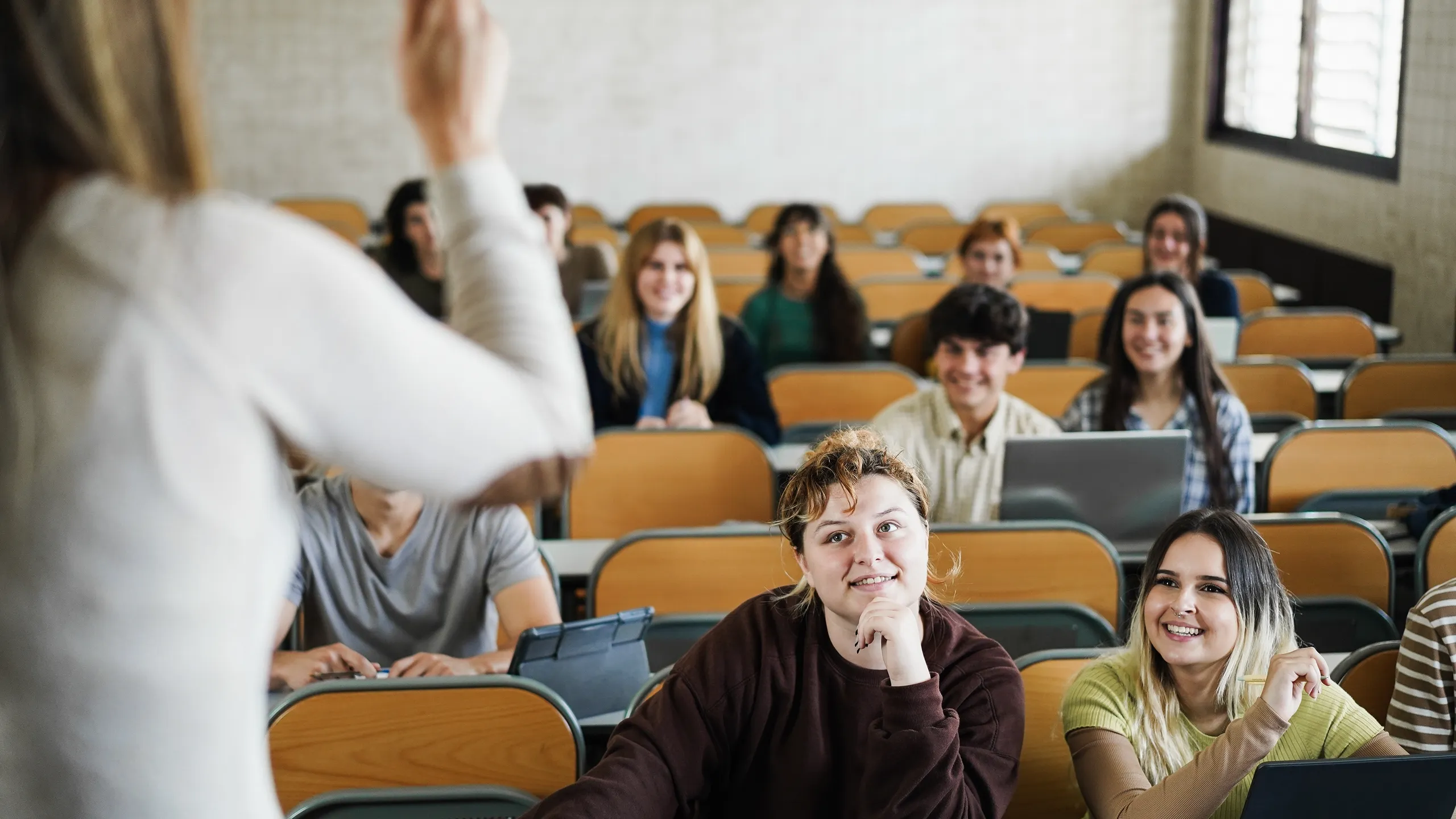 teacher and students in lecture hall