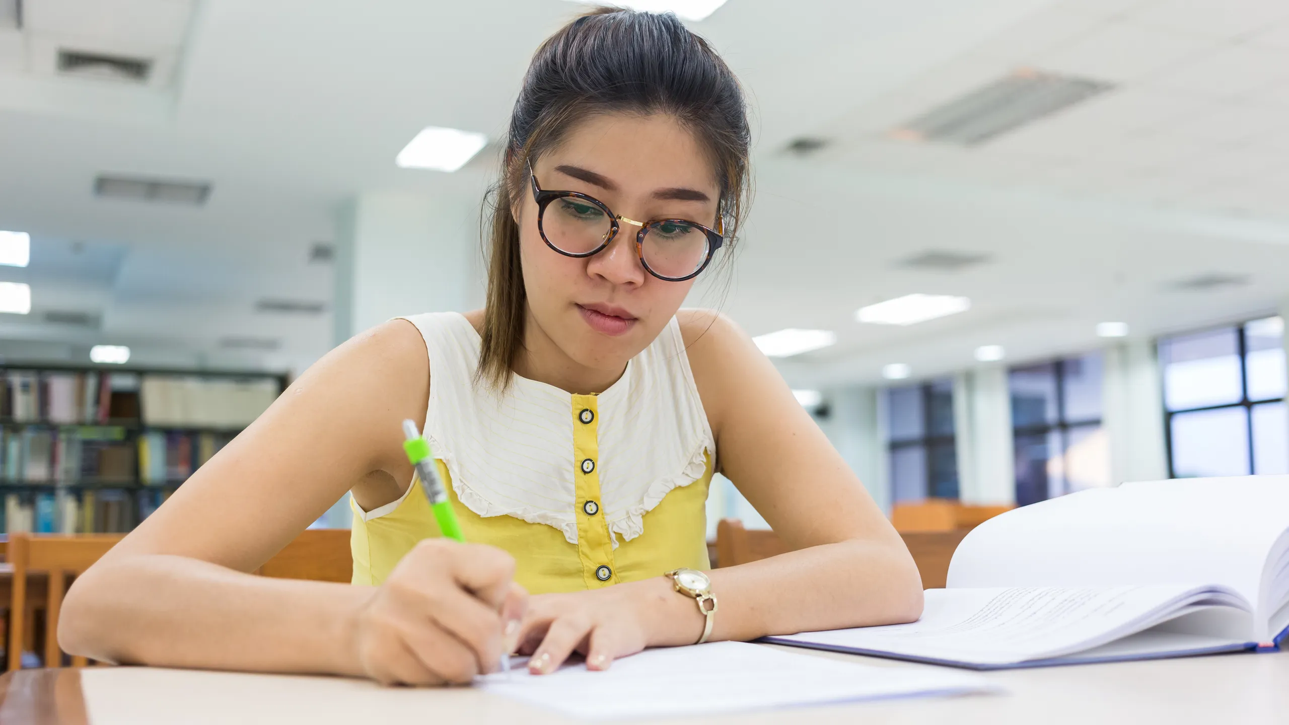 working in library