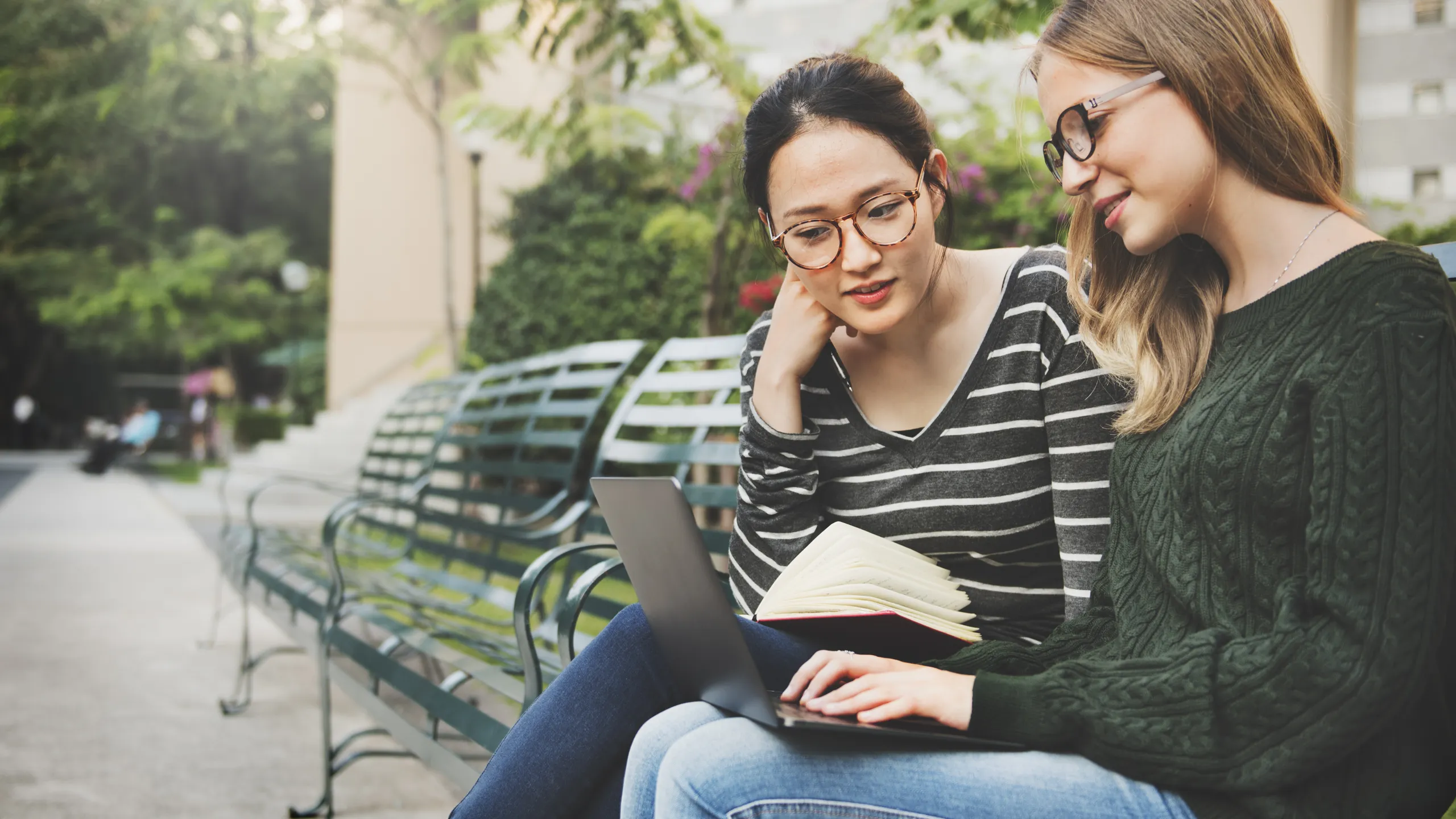 women studying and working outside