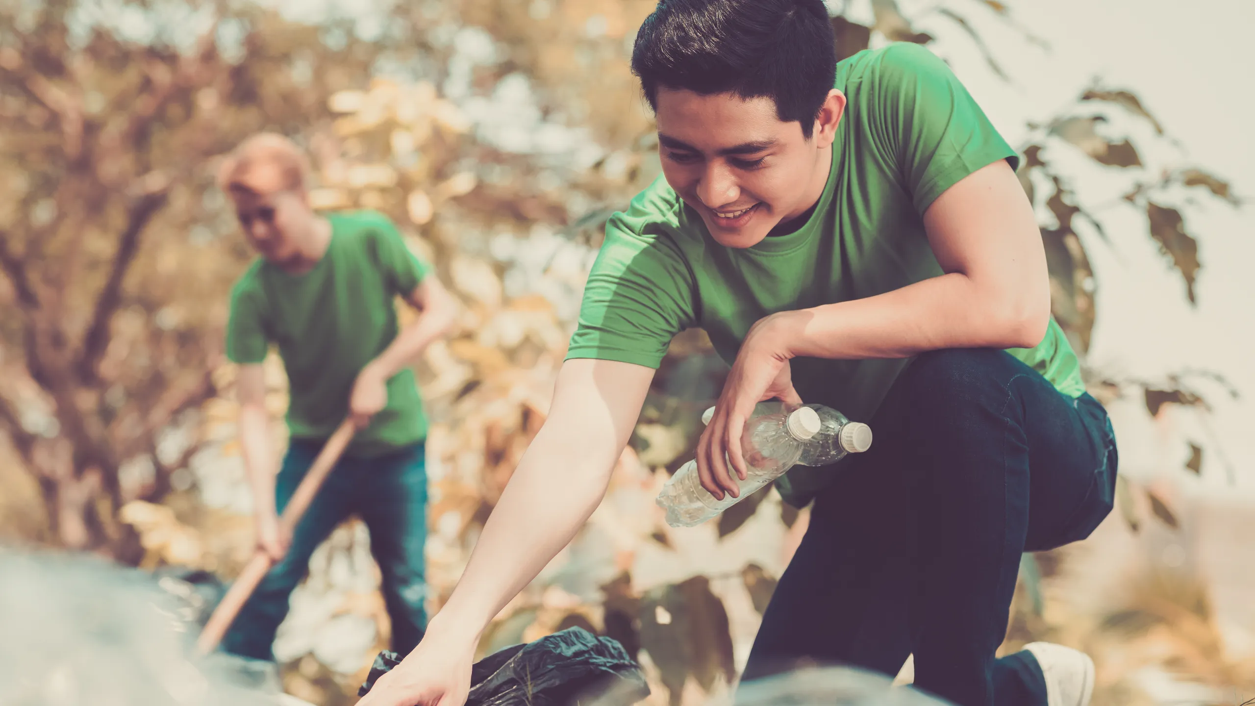 volunteers picking up litter