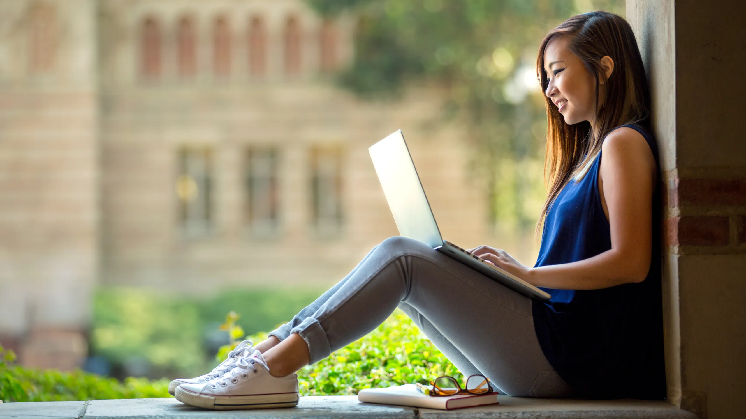 student working on campus