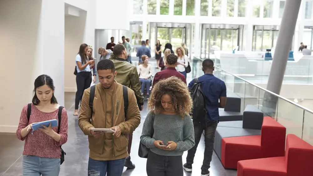 students on their phones