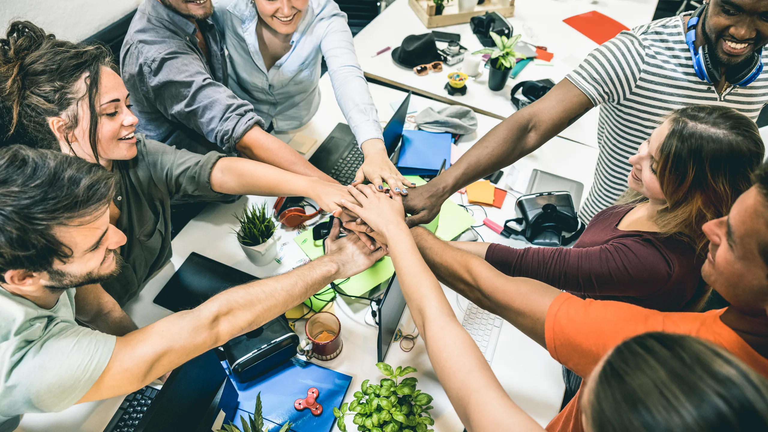 Young employee startup workers group at internship position